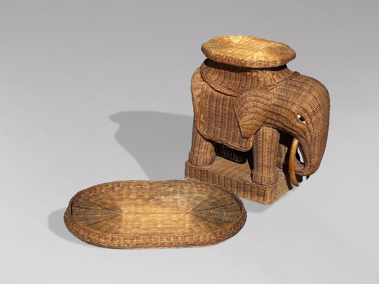 1970s Italian Hand Woven Wicker Elephant Shaped Side Table photo vintage