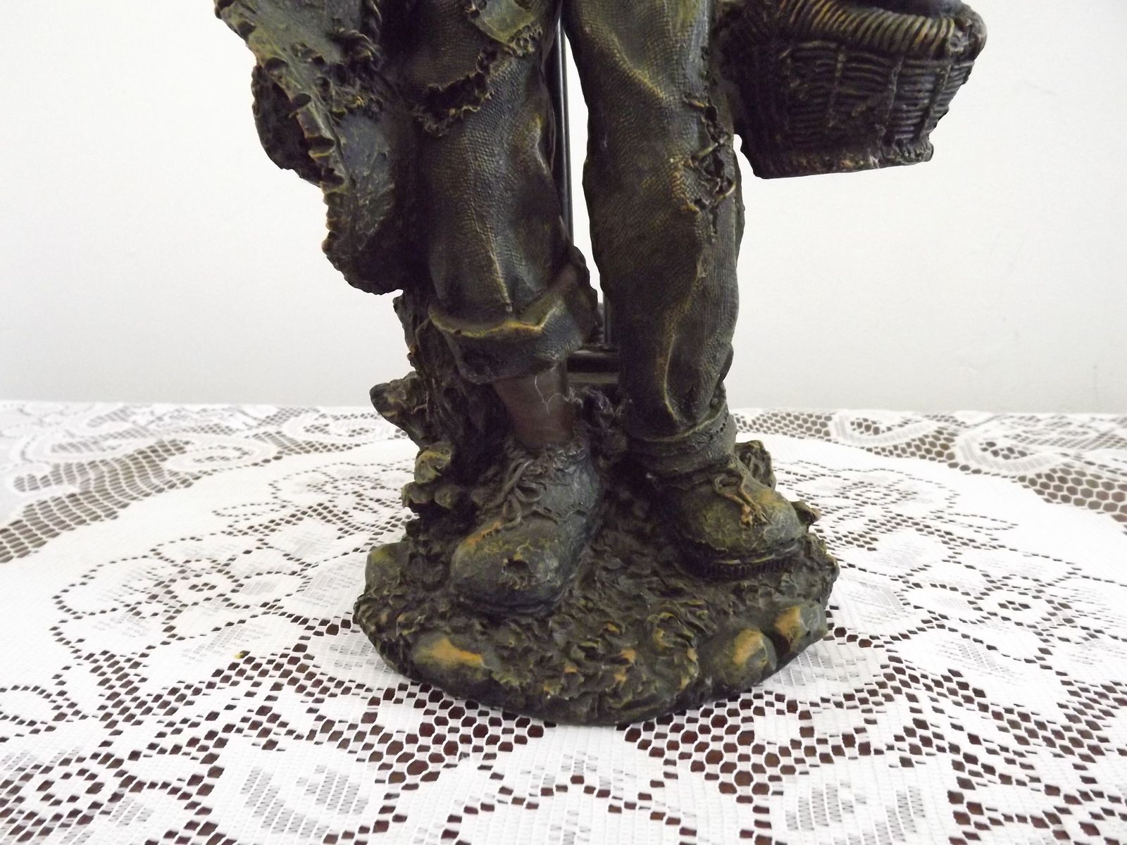 Lighting Art Nouveau Table Lamp With Boy Figurine Amber & Green Glass Tulip Shades photo