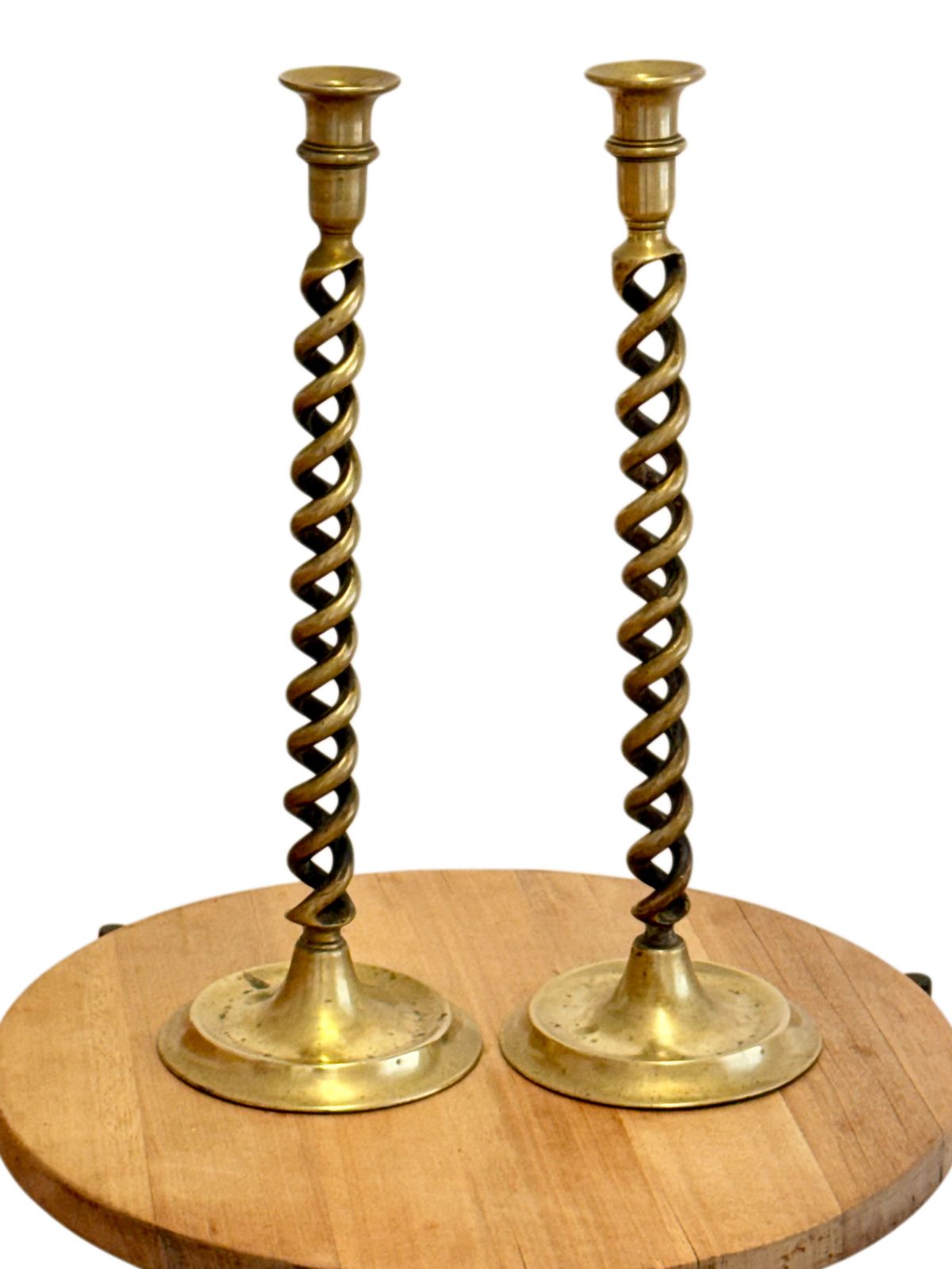 Pair Of 19th Century Victorian Barley Twist Brass Candlestick Holders photo buy