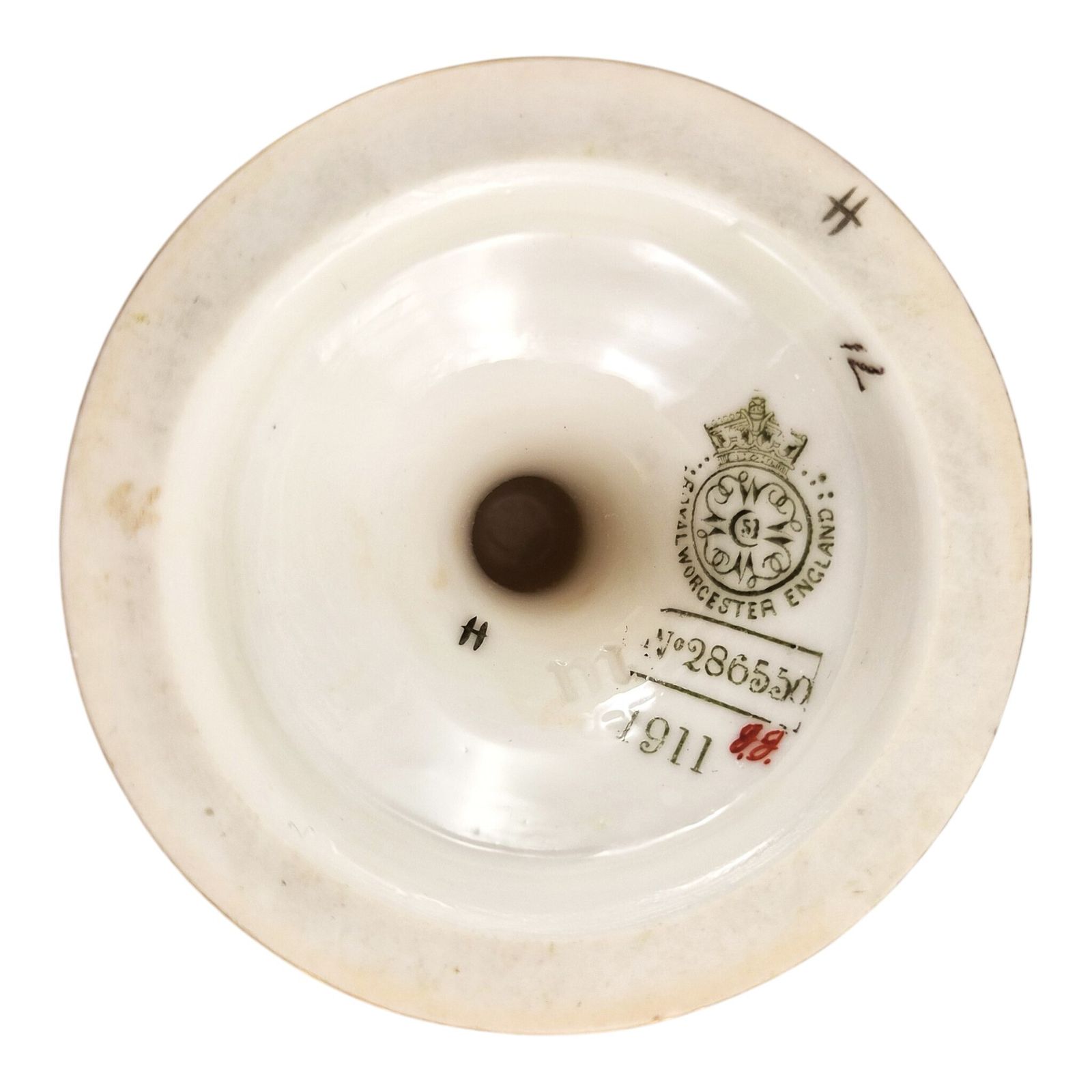 Paar Royal Worcester Blush Ivory Bloemvazen met Vergulde Maskerhengels, 1900 photo vinterior