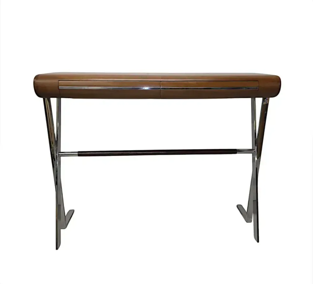 Zeer fraaie consoletafel in mid-century stijl, walnoot en chroom