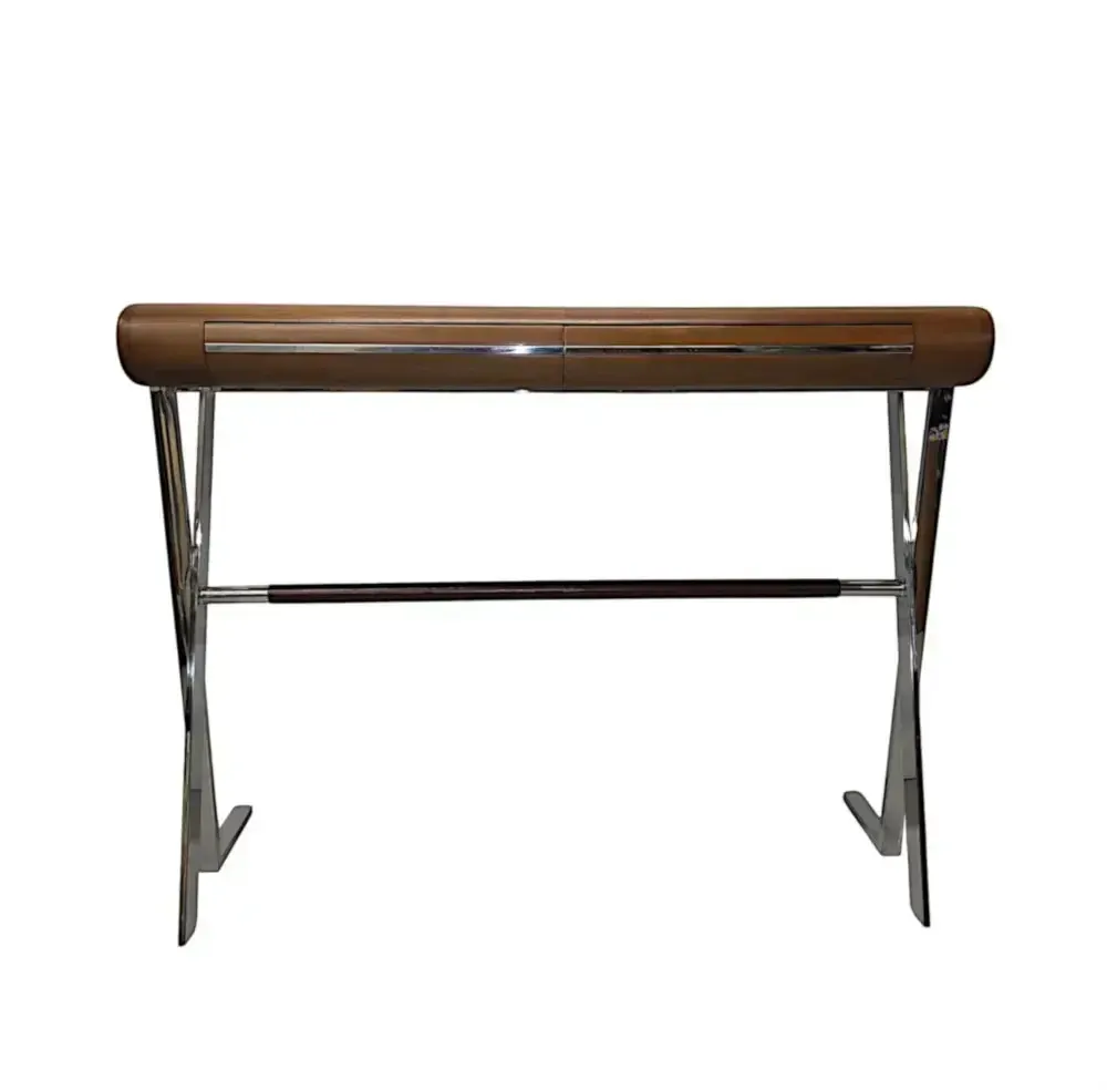 A Very Fine Mid Century Style Walnut And Chrome Console Table photo for sale