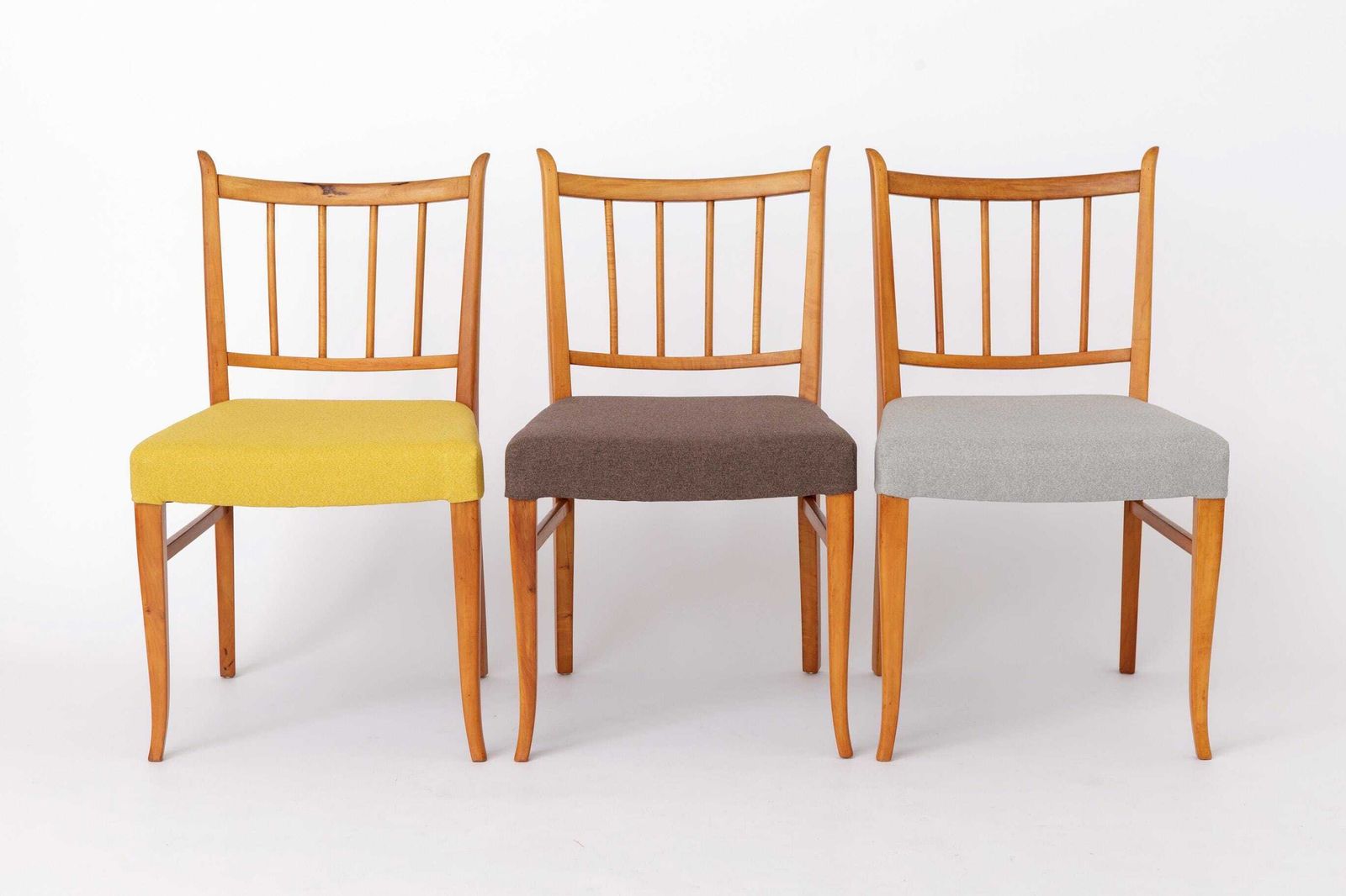 Set Of 4 Vintage Beech Dining Chairs, 1950s Mid Century Modern Chairs, Restored Wooden Chairs, Newly Upholstered Colorful Fabric photo furniture
