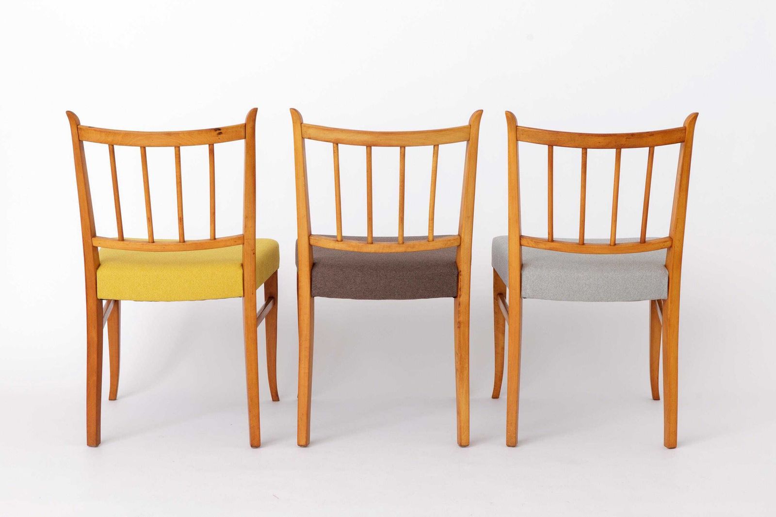 Set Of 4 Vintage Beech Dining Chairs, 1950s Mid Century Modern Chairs, Restored Wooden Chairs, Newly Upholstered Colorful Fabric photo buy