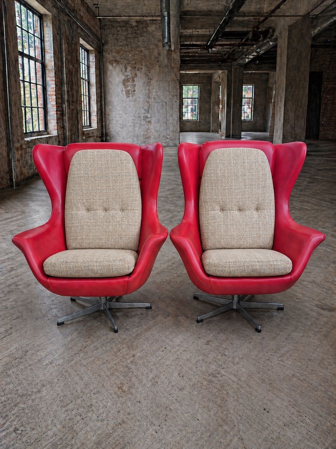 Paar Hoge Draaifauteuils – Scandinavian Modern, Leer En Aluminium – Up Závody Rousínov, Ca. Jaren 1960, Tsjecho Slowakije photo Meubels