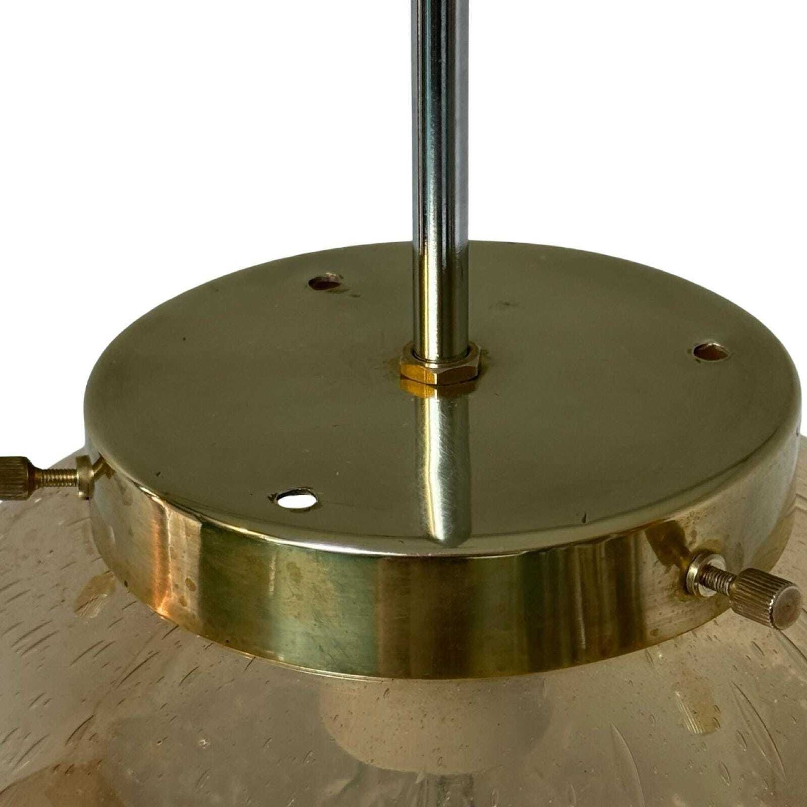 Art Deco hanglamp met bubbelglas | Messing en chroom | Meerdere beschikbaar photo vintage