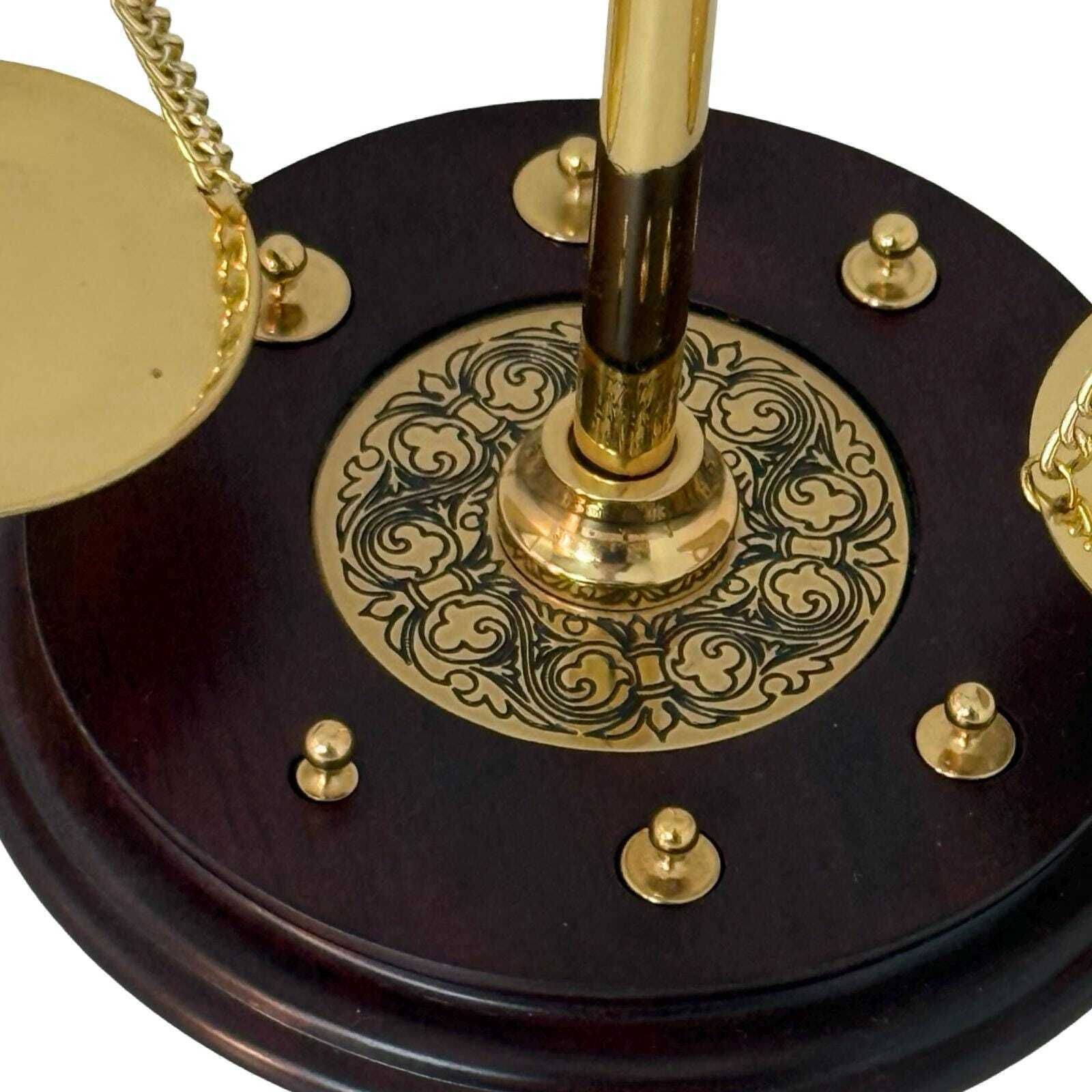 Franklin Mint   Balance Scale   Gold Plated Brass On Wooden Mount   1987 photo furniture