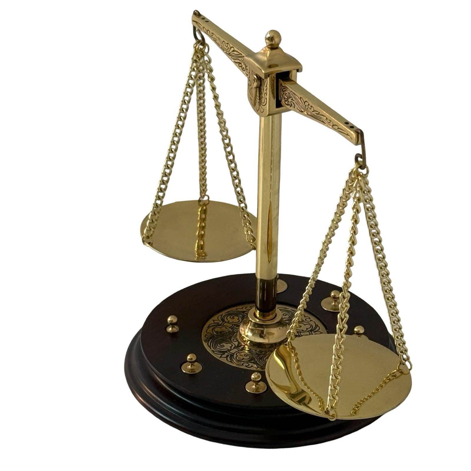Franklin Mint   Balance Scale   Gold Plated Brass On Wooden Mount   1987 photo Home Decor