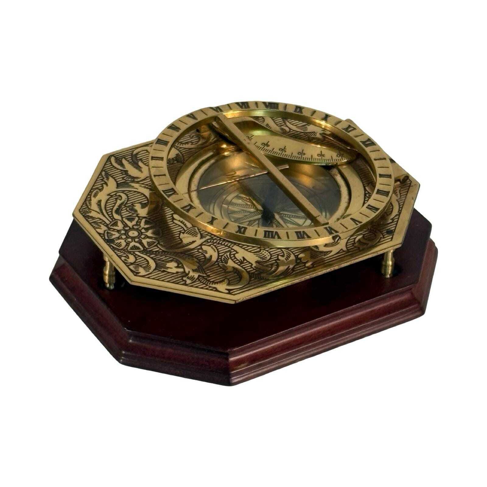 Franklin Mint   Universal Sundial And Compass   Gold Plated Brass On Wooden Mount photo furniture