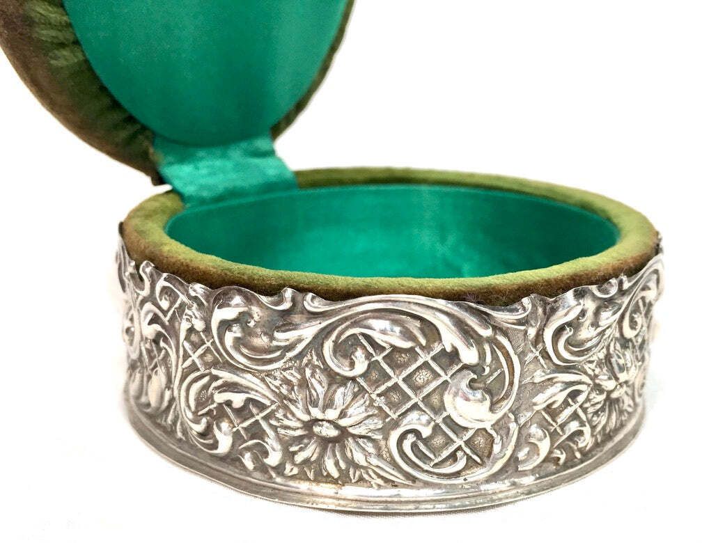 Antique Edwardian Art Nouveau Birmingham Sterling Silver Pin Cushion Box C.1905 photo vinterior