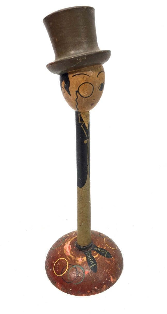 Antique Wooden Hand Painted Tabletop Hat Stand / Top Hat Figurine& C.1920 photo 149.0