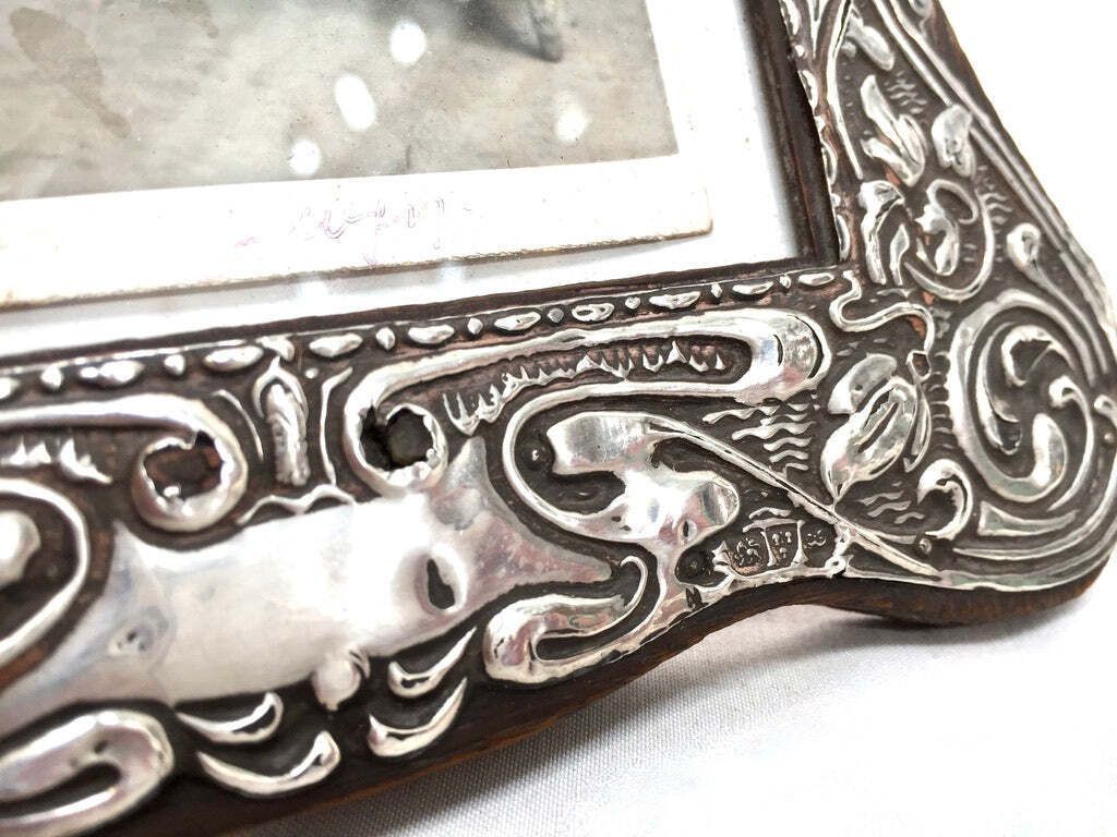 Antique Edwardian Wooden & Sterling Silver Photo Frame Art Nouveau Chester C1905 photo 69.0