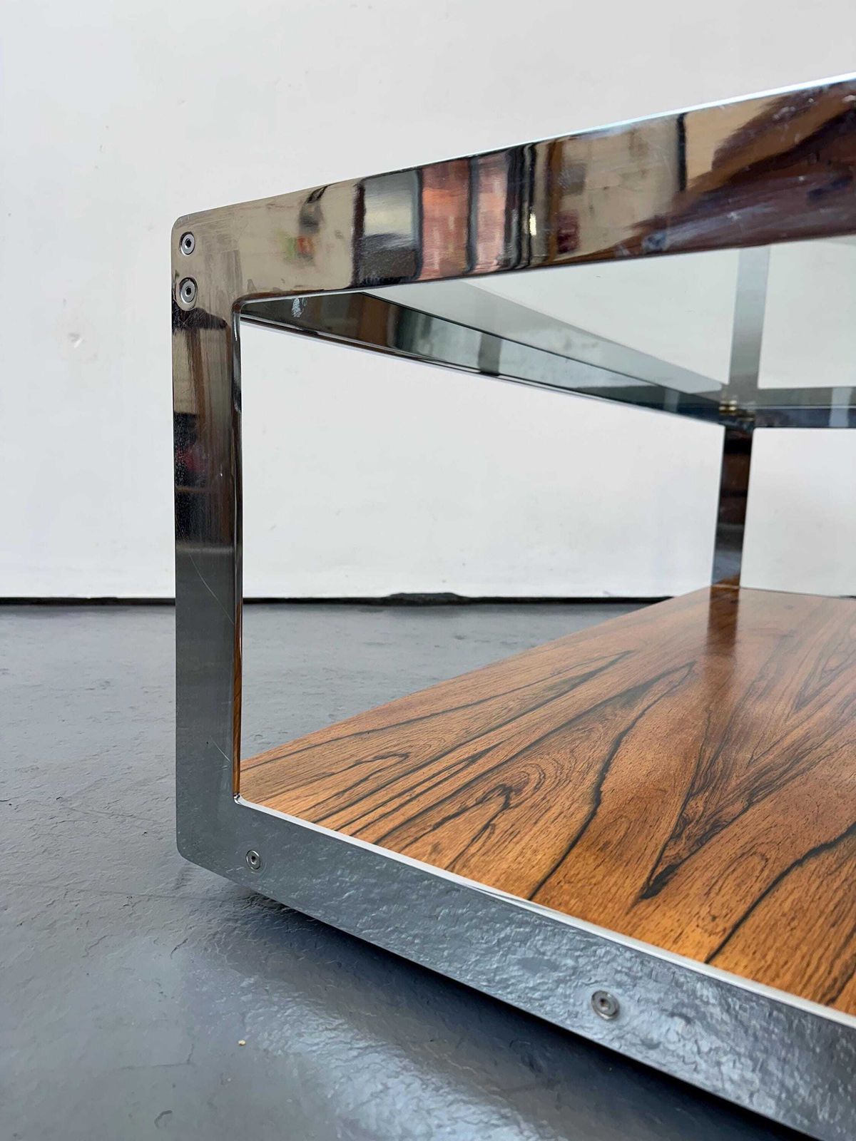 Furniture Vintage 1970s Merrow Associates Rosewood & Chrome Coffee Table By Richard Young. Modernist. Danish photo
