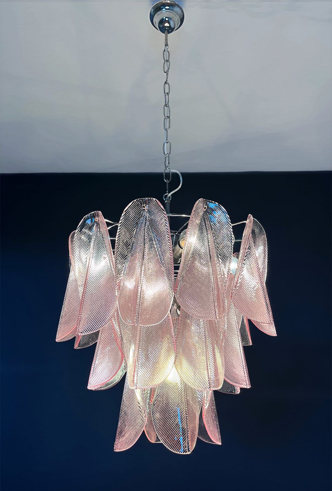 photo for sale Italian Vintage Murano Chandelier   Mazzega   23 "Rondini" Pink Glass