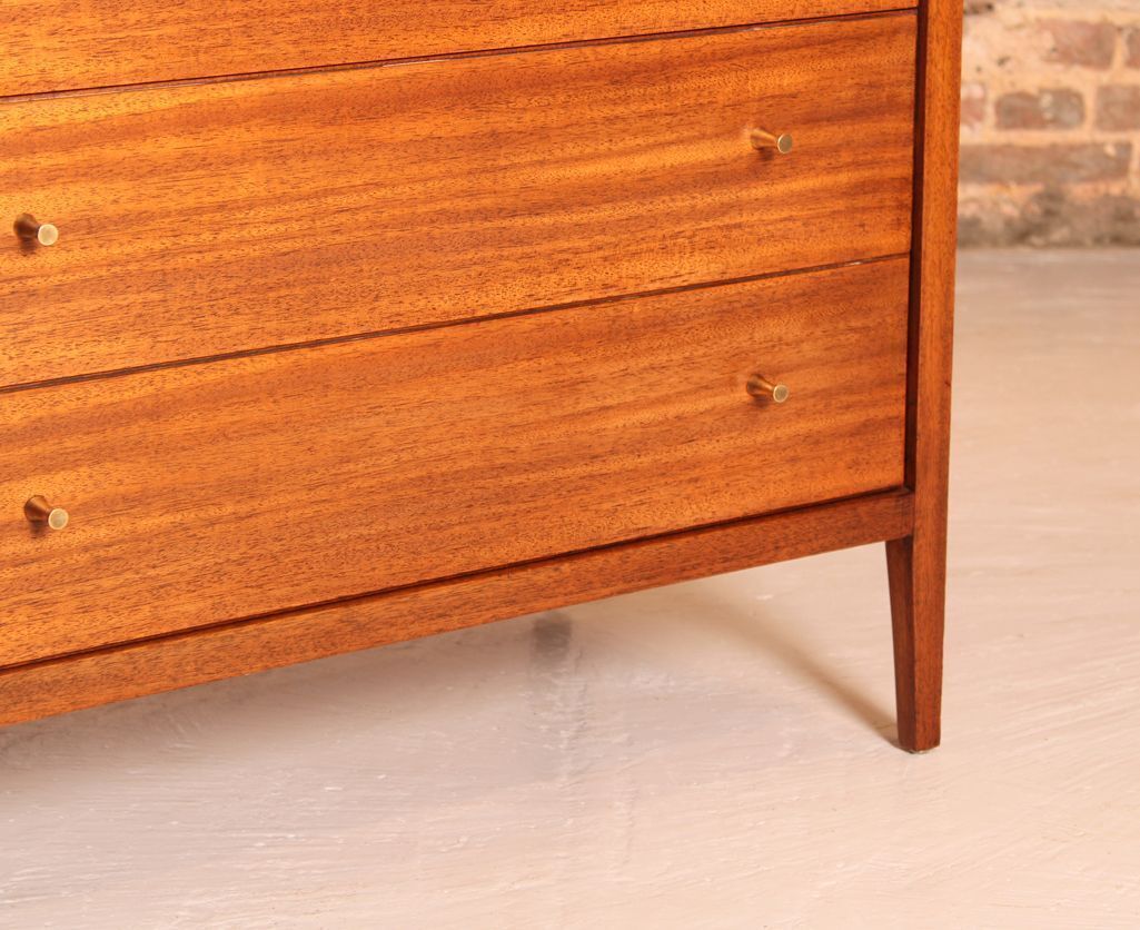 Midcentury Mahogany Chest Of Drawers With Brass Handles By Loughborough Furniture For Heals C.1960s photo vinterior