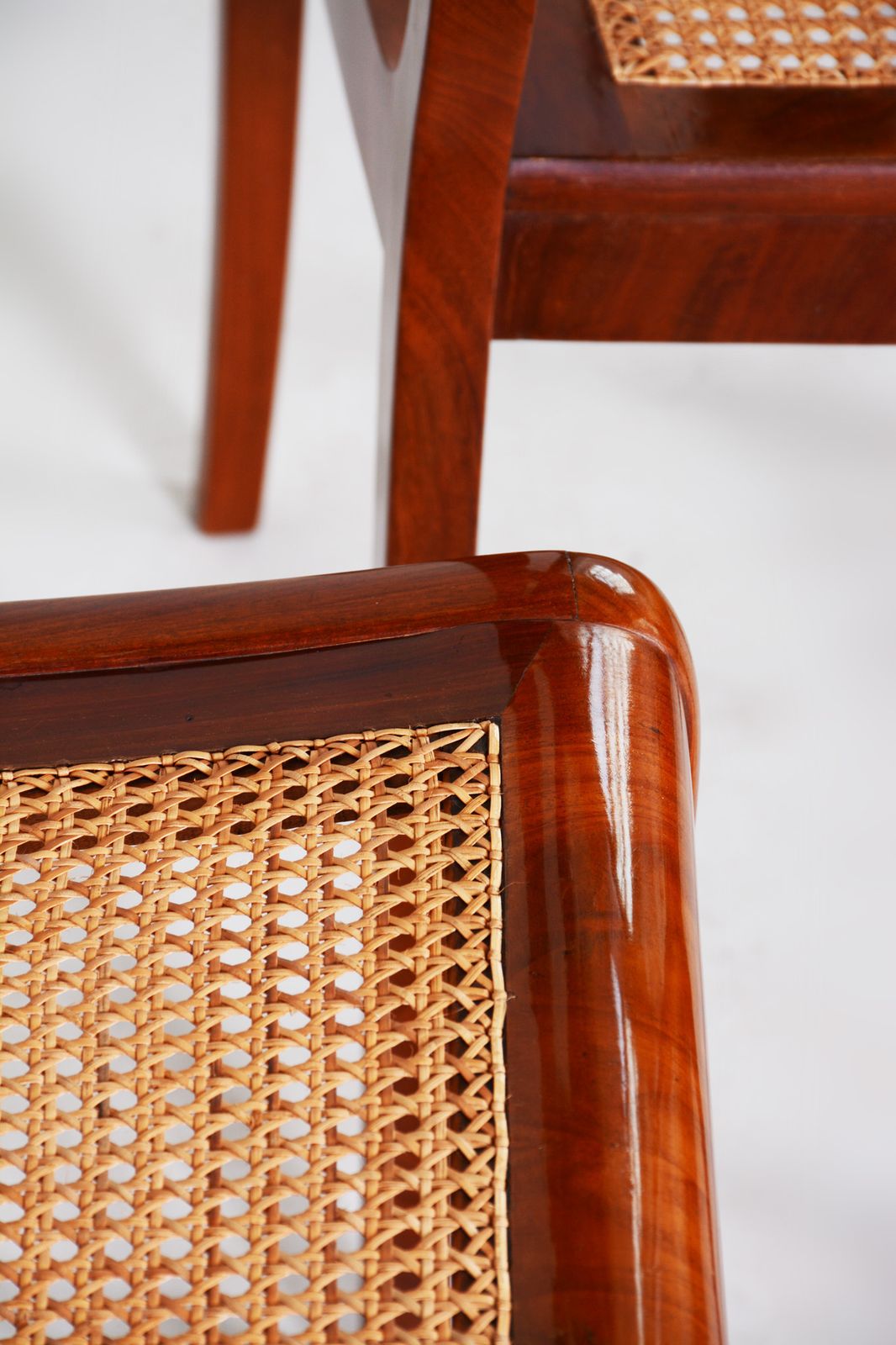 19th Century Pair Of Mahogany German Biedermeier Chairs, New Wickerwork Pedig photo vintage