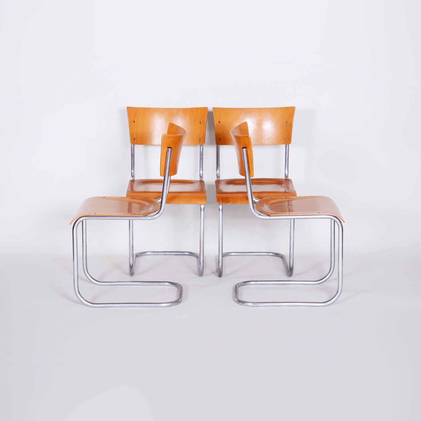 Set Of Czech Beech Bauhaus Chairs By Robert Slezak, Four Pieces, Chrome, 1920s photo for sale