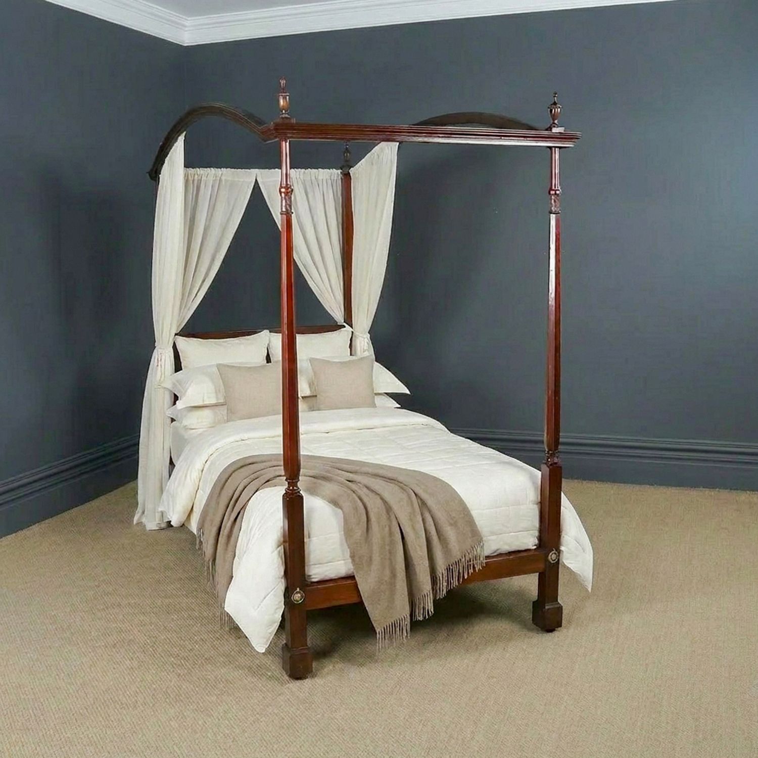 English Edwardian Mahogany 3ft 6” Single Four Post Bed By Heals Of London (Circa 1910) photo furniture
