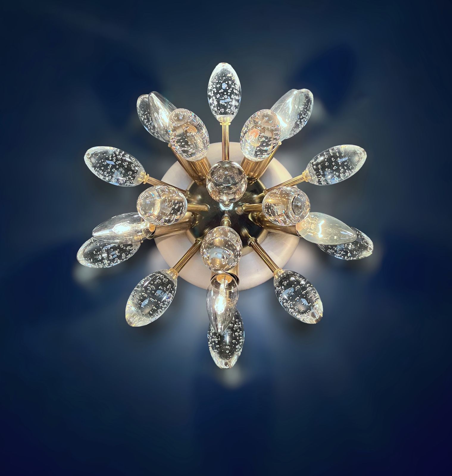 photo for sale Pair Of Murano Brass Sputnik Wall Sconces / Ceiling Lights