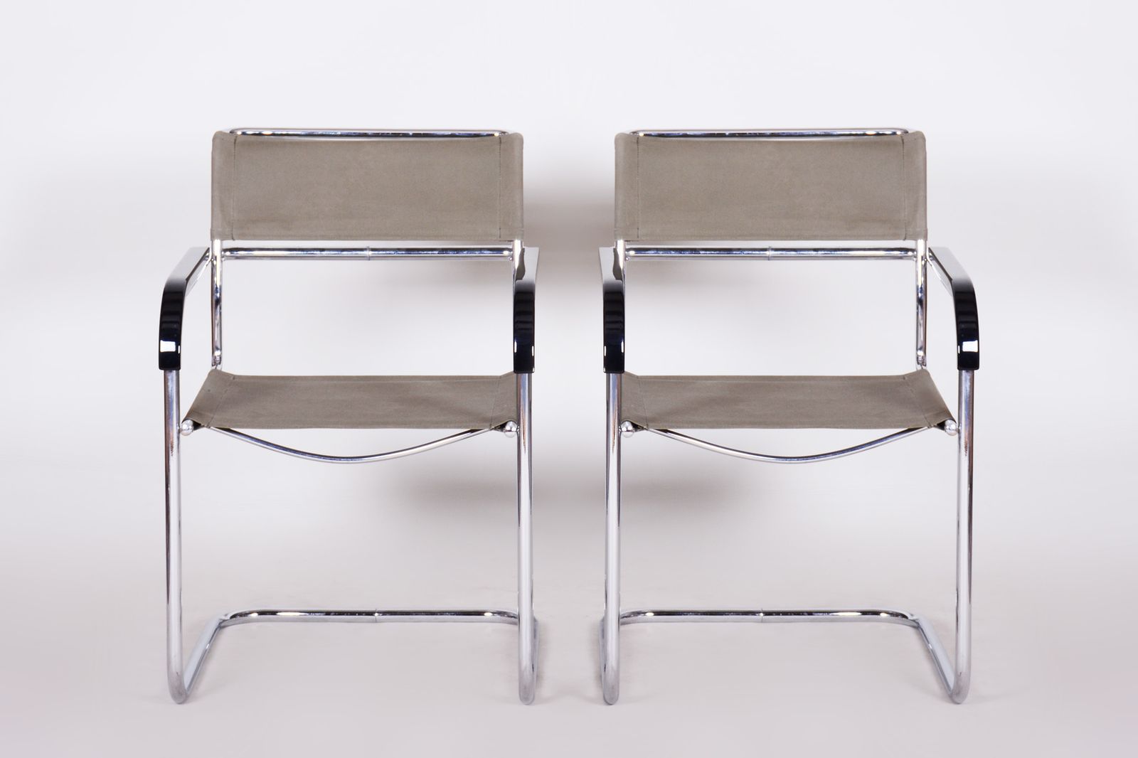 Pair Of Czech Bauhaus Armchairs, Marcel Breuer And Thonet, Chrome, Fabric, 1930s photo furniture