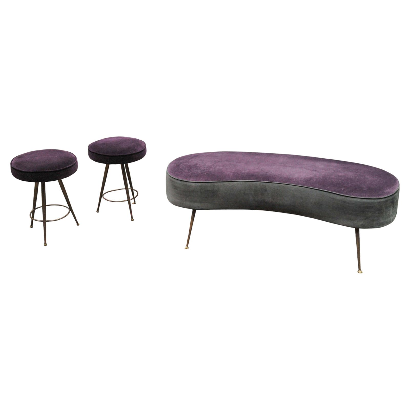 Gio Ponti Inspired Curved Ottoman With A Matching Pair Of Stools photo for sale