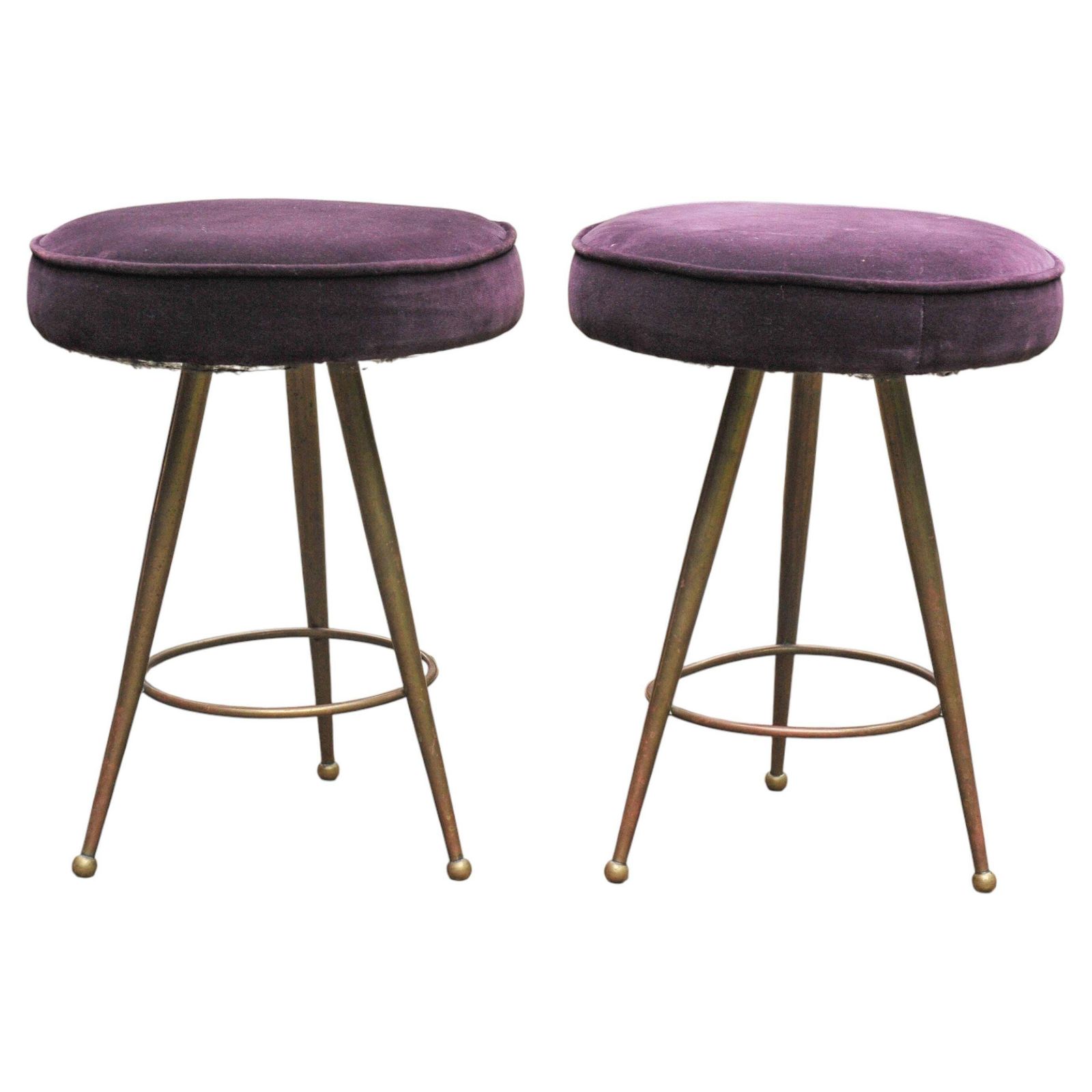 Furniture Gio Ponti Inspired Curved Ottoman With A Matching Pair Of Stools photo