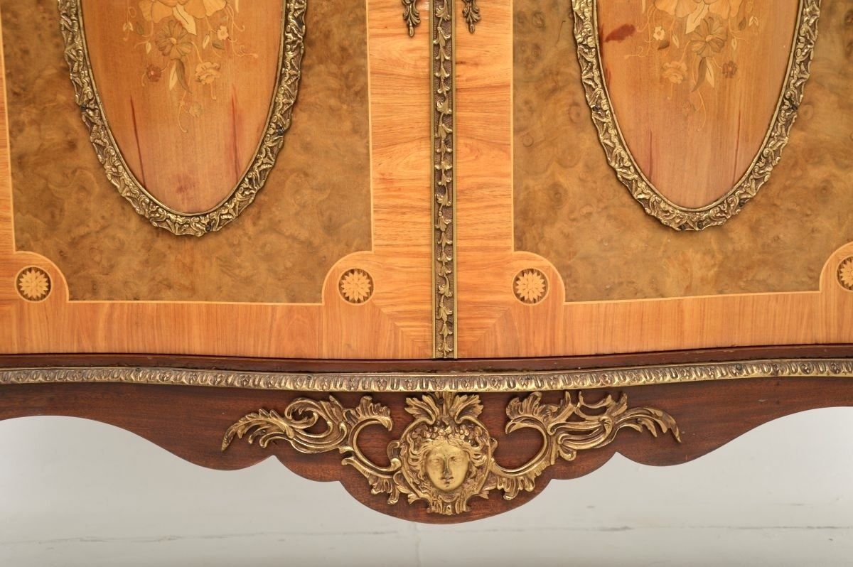photo furniture Antique French Inlaid Marquetry Marble Top Cabinet
