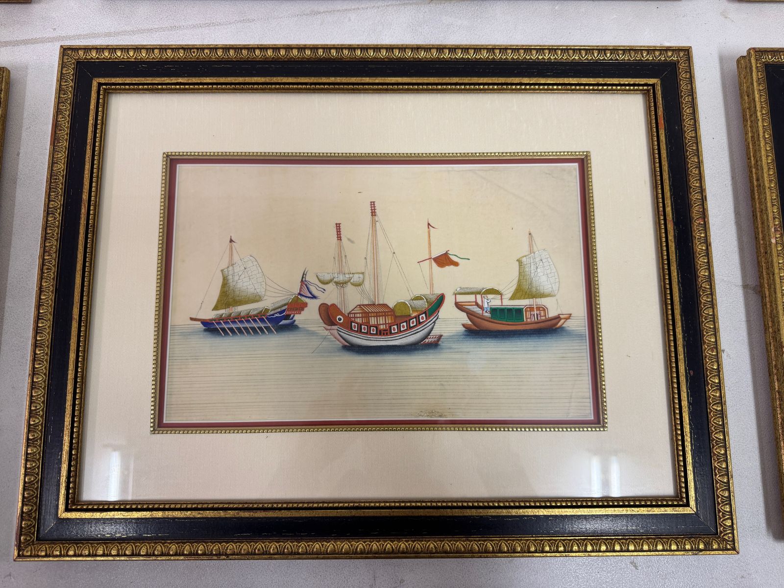 Set Of Six Chinese Rice Paper Paintings Of Boats photo buy