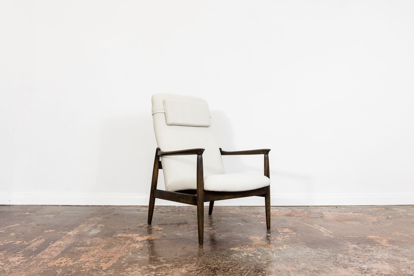 Mid Century Modern High Back Armchair By Edmund Homa In Kvadrat Fabric, Gfm, Poland, 1960's photo for sale