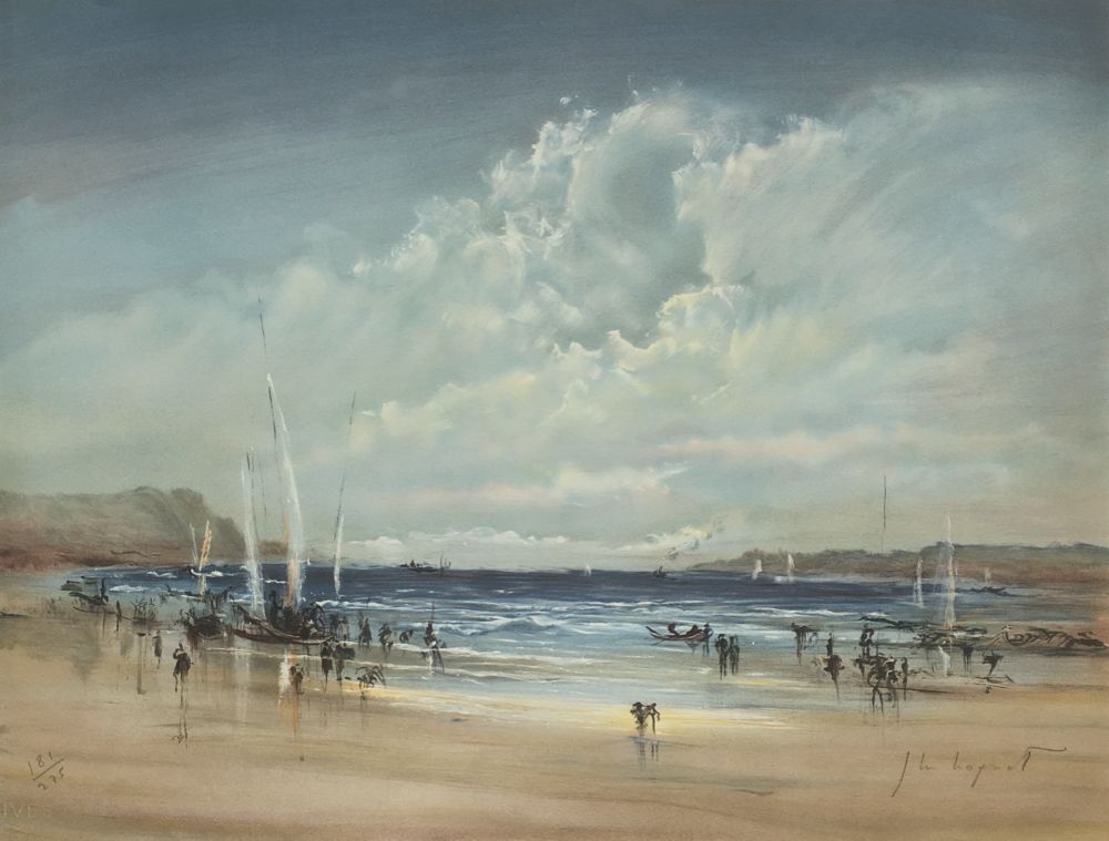 Jean Michel Noquet, lithographie signée Sur La Plage, 1990