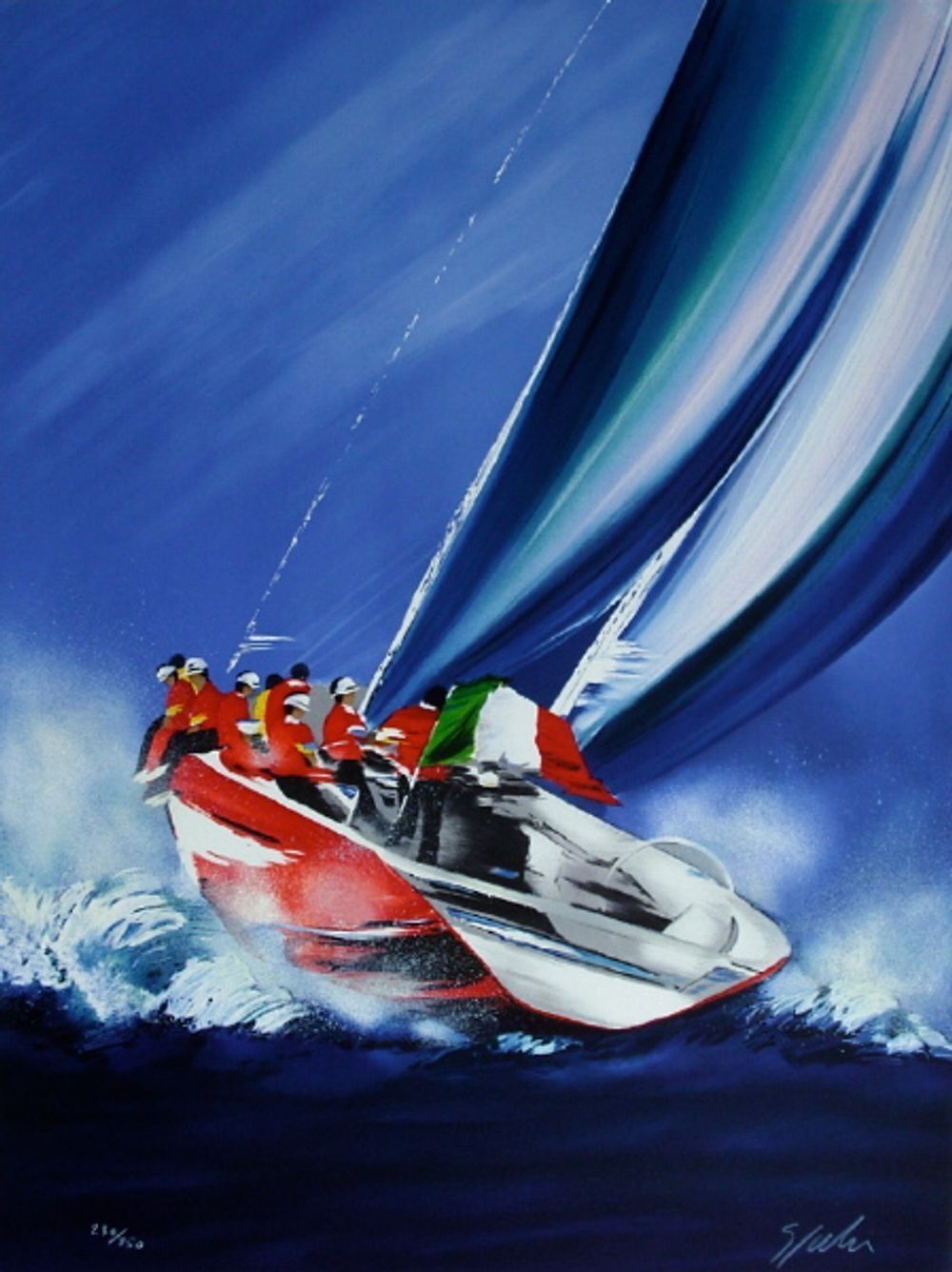 Lithographie signée Victor Spahn, Régate III, 2000