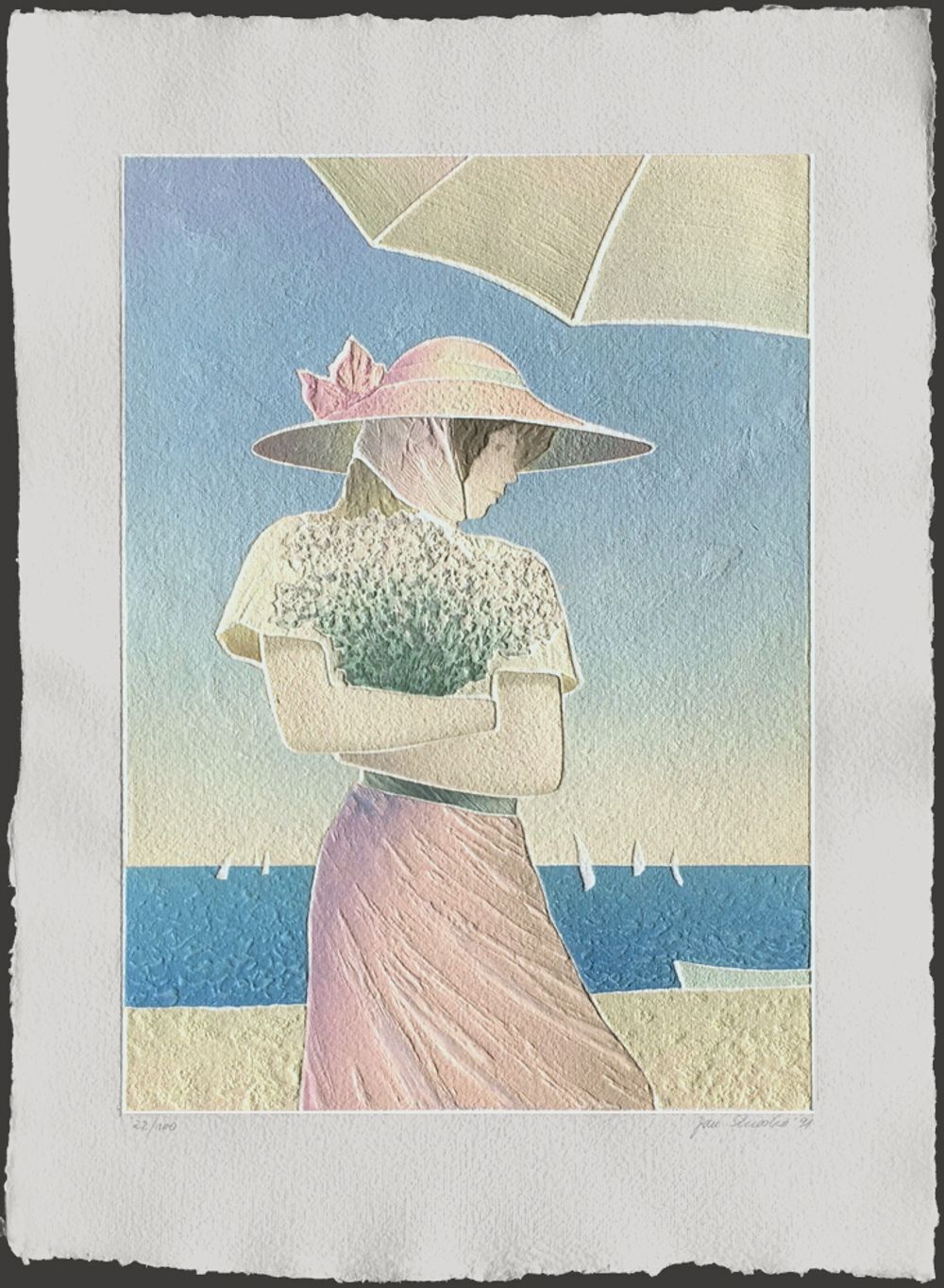 Jan Znosko Gesigneerde Carborundum Ets A La Plage 1991