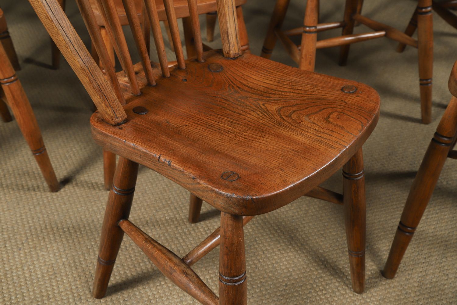 Set Of Twelve Ash & Elm Windsor Hoop & Stick Back Kitchen Chairs (Circa 1910) photo vintage