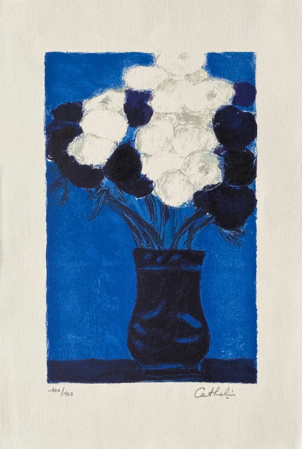 Bernard Cathelin Signed Lithograph Anémones Bleues Et Blanches 1995