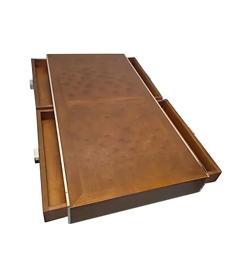 Mid-Century Design Salontafel van Chroom en Walnoot met Vier Lades photo furniture