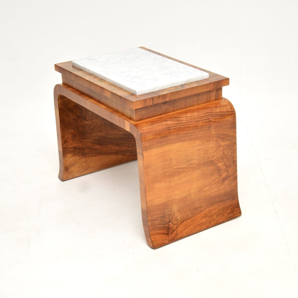 photo furniture Art Deco Burr Walnut Marble Top Side Table