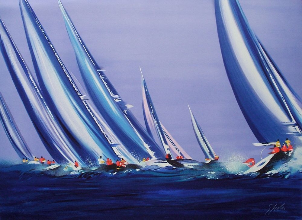Victor Spahn Gesigneerde Lithografie Regatta Teams 1995