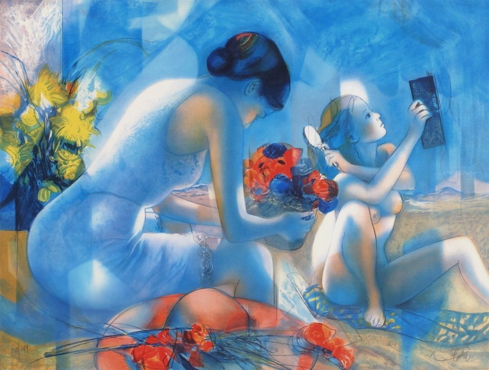 Lithographie signée Jean Baptiste Valadié, Brise Bleutée, 1990