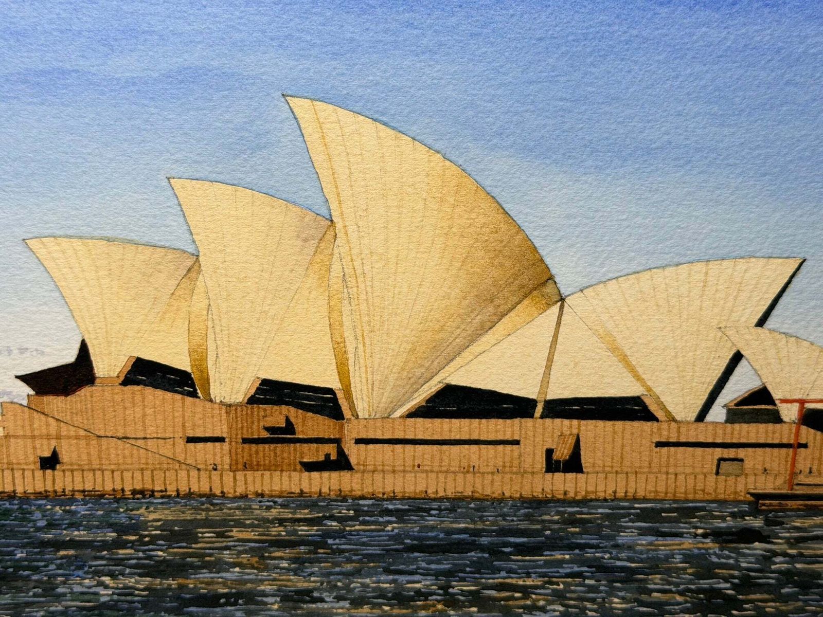Vintage schilderij van het Sydney Opera House, gesigneerd door G. Douglas Hemingway, gedateerd 1977 photo furniture