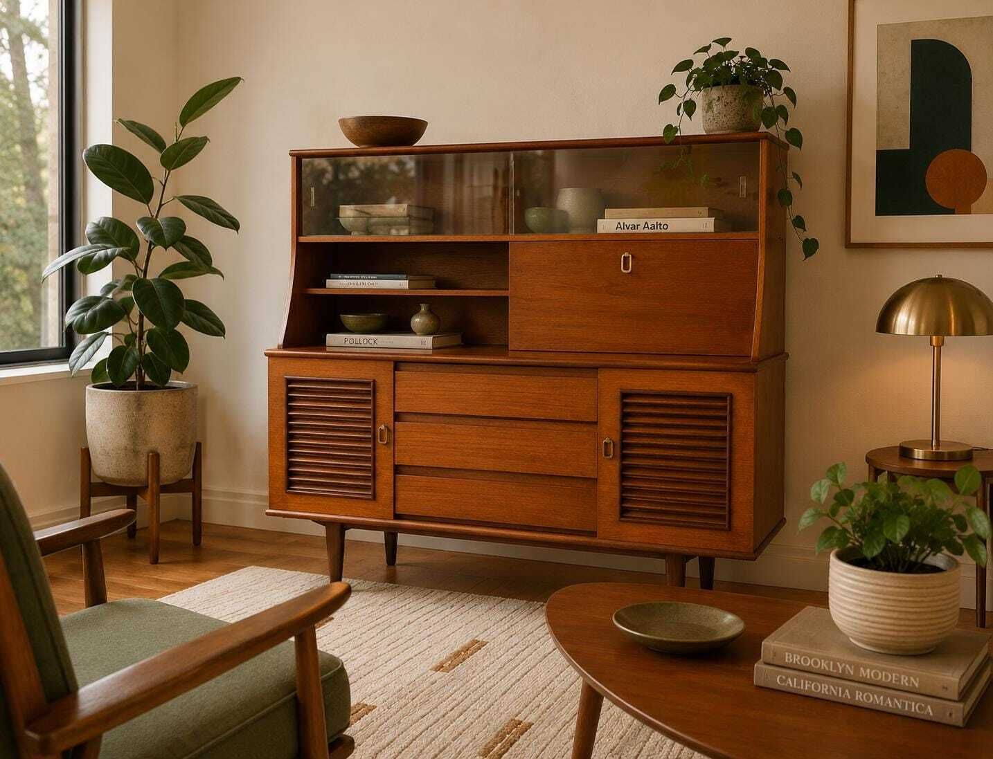 Mid Century Retro 1970's Teak Louvred Highboard/Cabinet