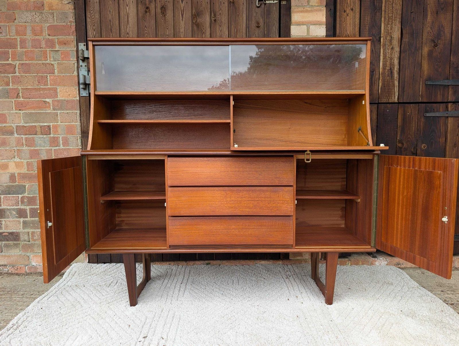 Furniture Mid Century Retro 1970's Teak Louvred Highboard/Cabinet photo