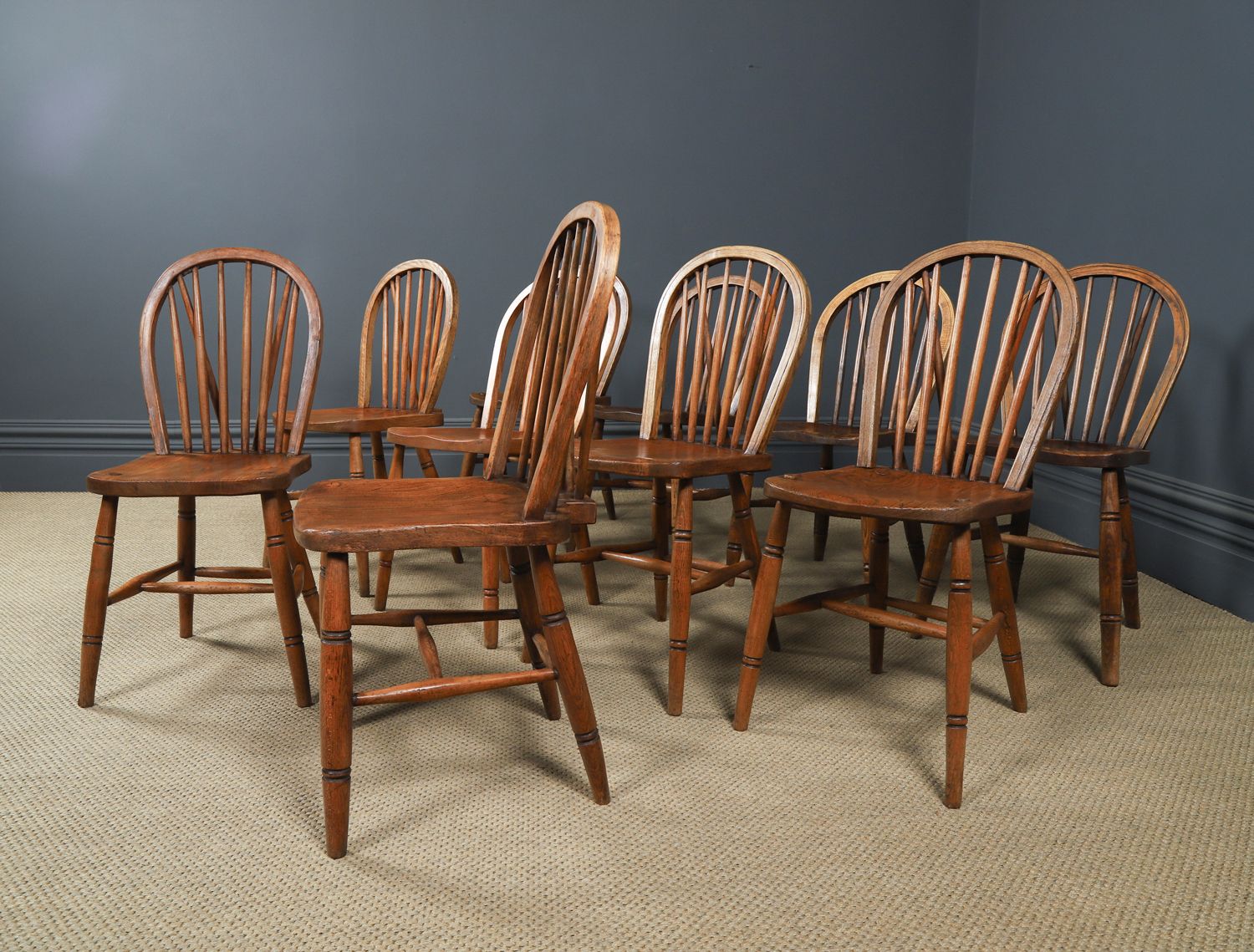 Set Of 10 Ash & Elm Windsor Hoop & Stick Back Dining Chairs (Circa 1910) photo buy