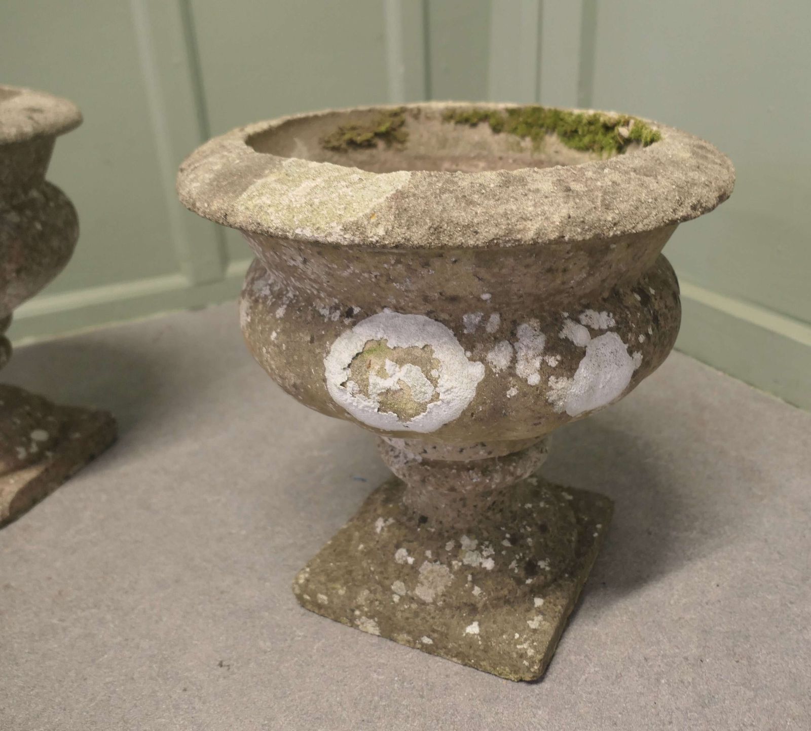 Pair Of Mid 20th Century Weathered Cast Stone Garden Planters A Good Pair Of 20th Century photo for sale