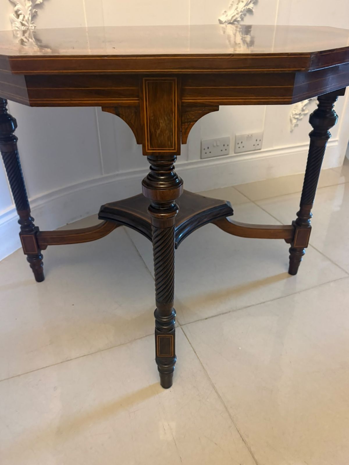 Antique 19th Century Rosewood Marquetry Inlaid Octagonal Centre Table photo vintage