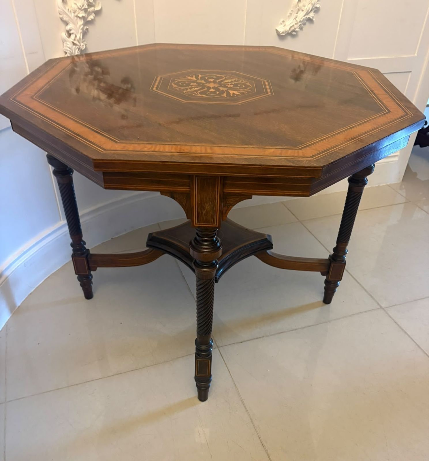 photo for sale Antique 19th Century Rosewood Marquetry Inlaid Octagonal Centre Table