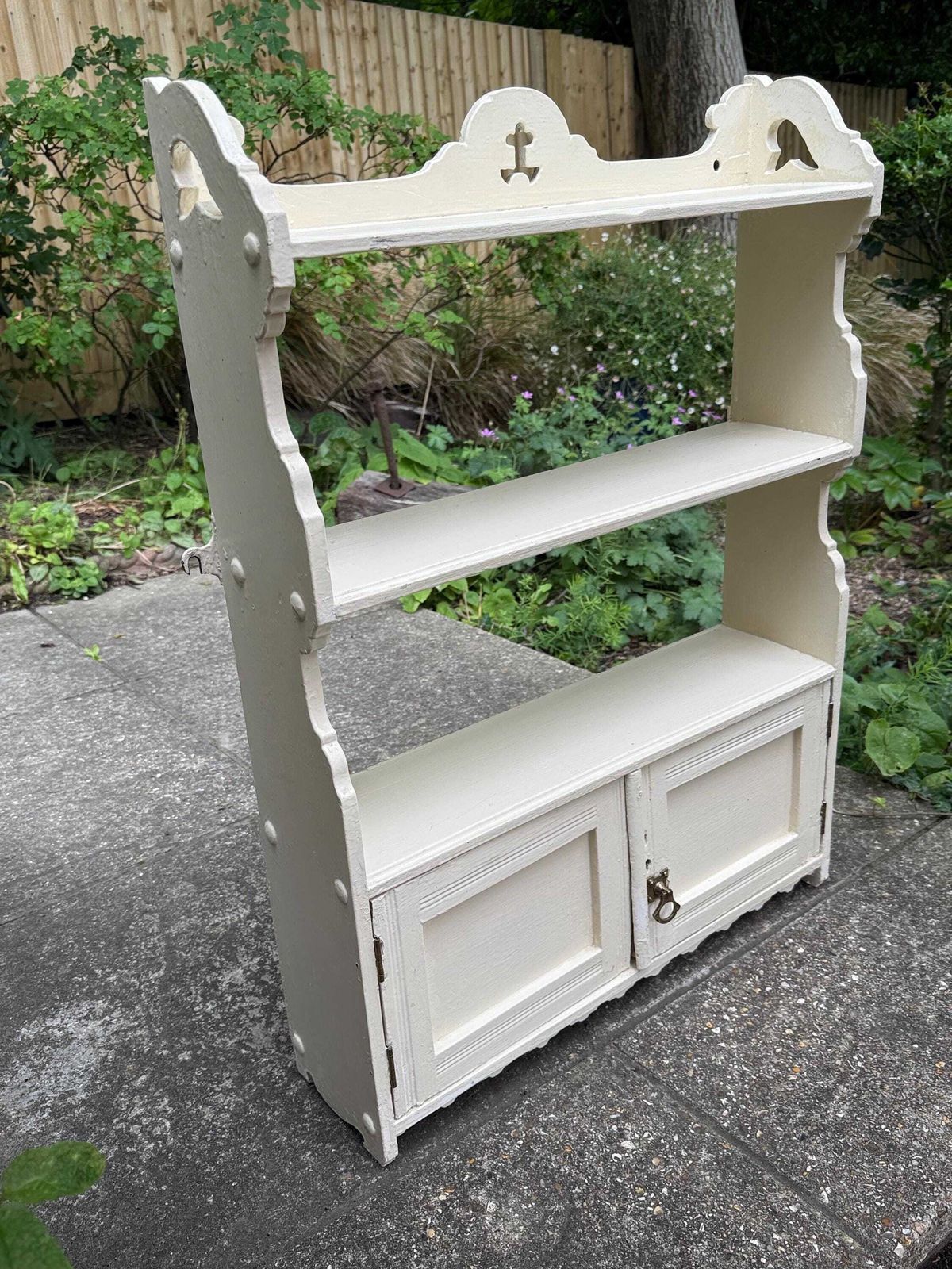 Antique Victorian Painted Wall Shelf Cabinet Rustic Cottage Hanging Cupboard With Key photo for sale