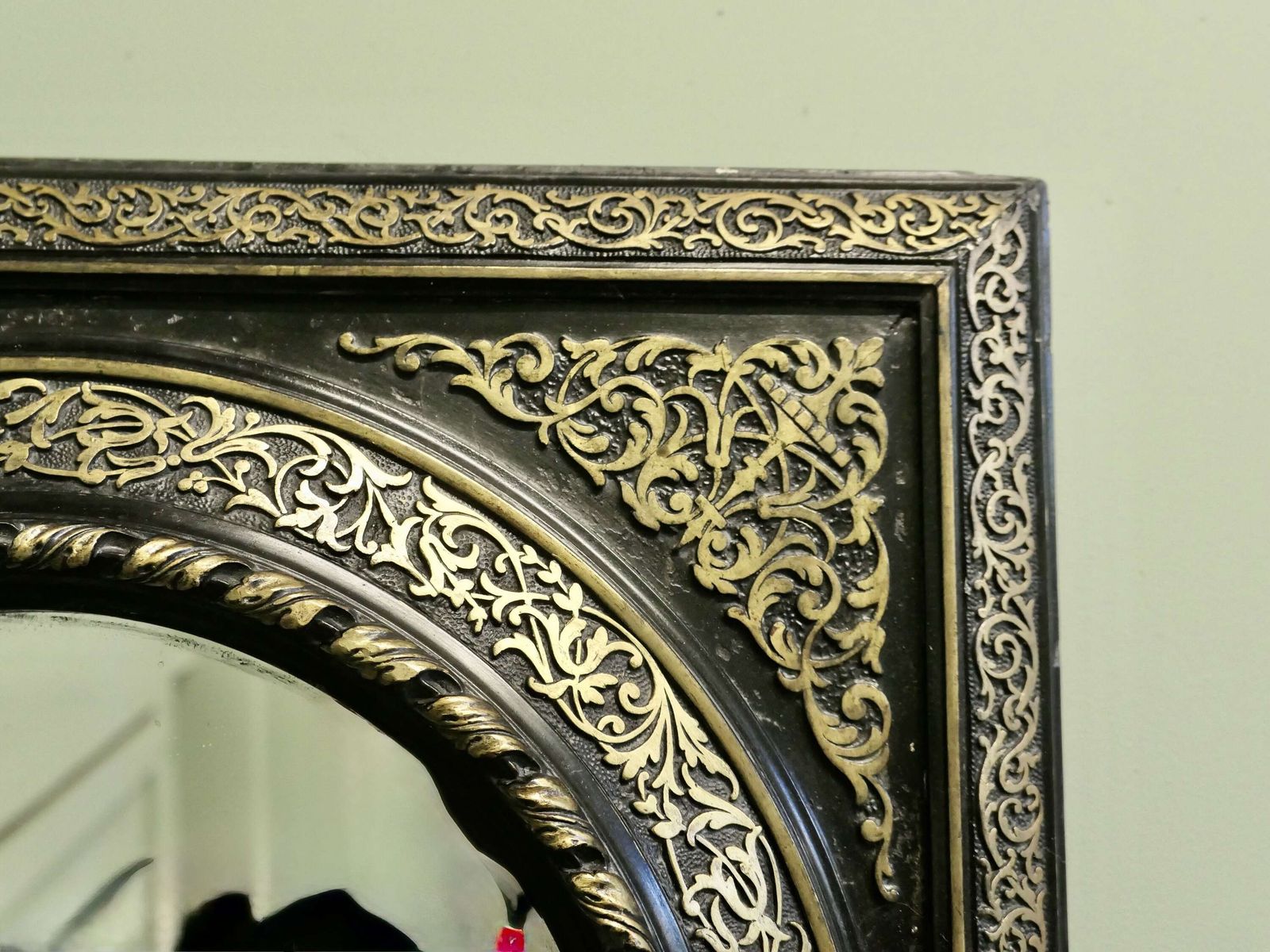 Stunning French Empire Gilt Brass And Black Lacquer Wall Mirror This Is A Wonderful Piece photo 930.0