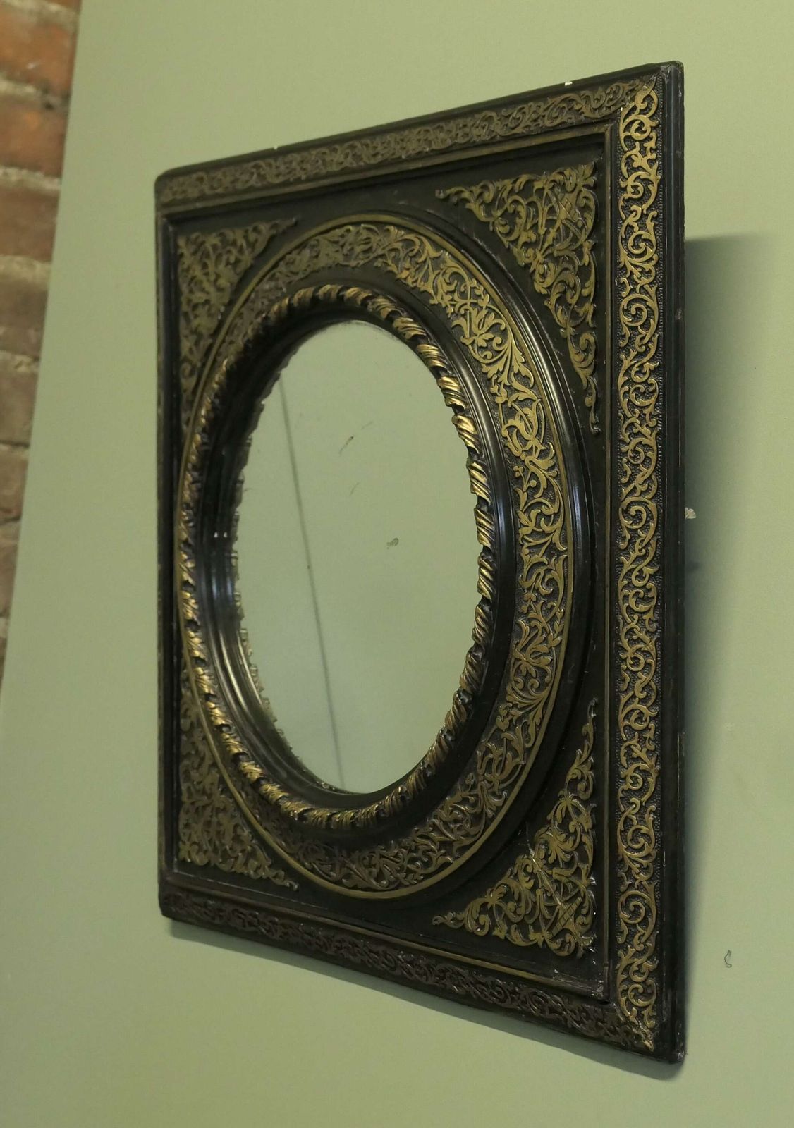 Stunning French Empire Gilt Brass And Black Lacquer Wall Mirror This Is A Wonderful Piece photo vinterior