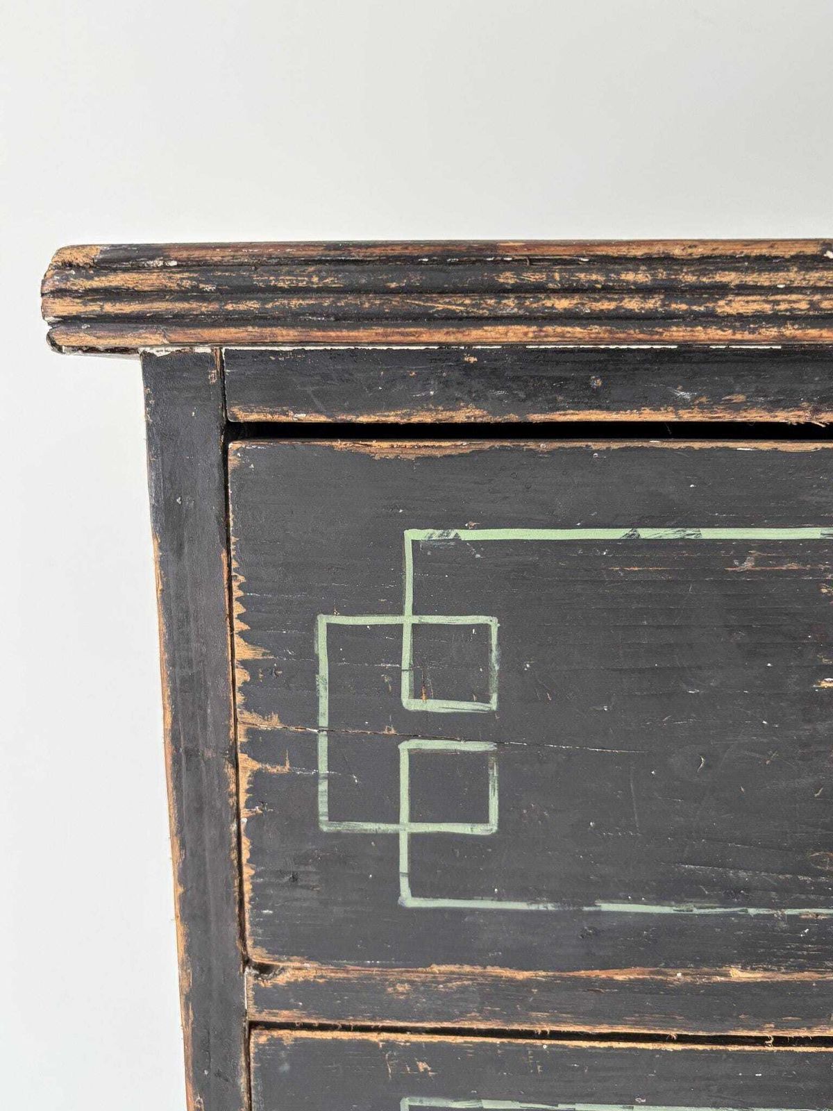 photo vinterior Ebonised Chest Of Drawers With Stencilled And Painted Geometric Detail