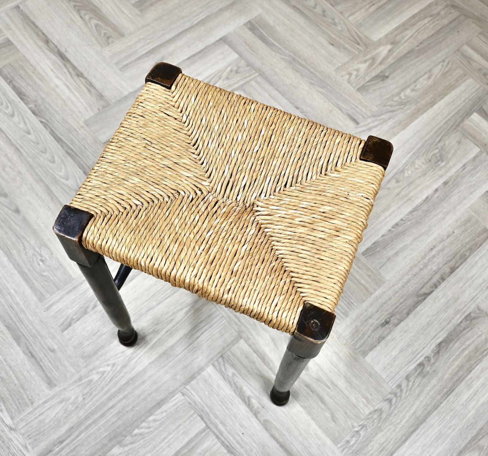 Tall Antique Rush Seated Stool photo for sale